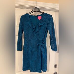 Lilly Pulitzer Teal Long Sleeve Lace Romper